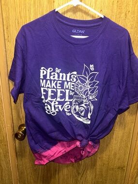 Custom Purple and Pink Tie-Dye Kids' Graphic Tee - 'Plants Make Me Feel Live'